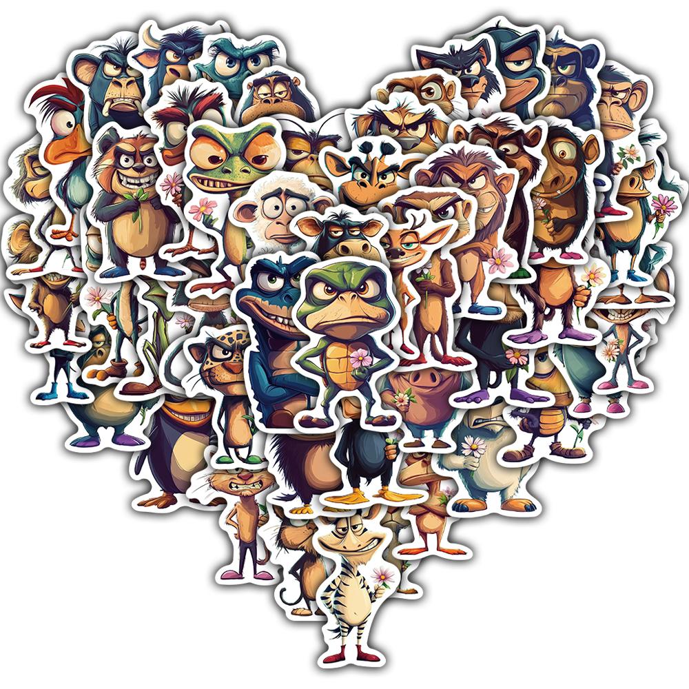

50PCS Funny illustration Of Flower Holding Animals Stickers Phone Decorative Luggage Waterproof Phone Gifts Skateboard Decals