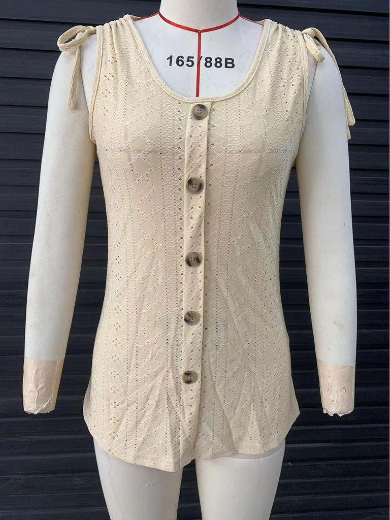 2024 Summer European & American Women's Fashion Hollow Out Drawstring Sleeveless Button Camisole