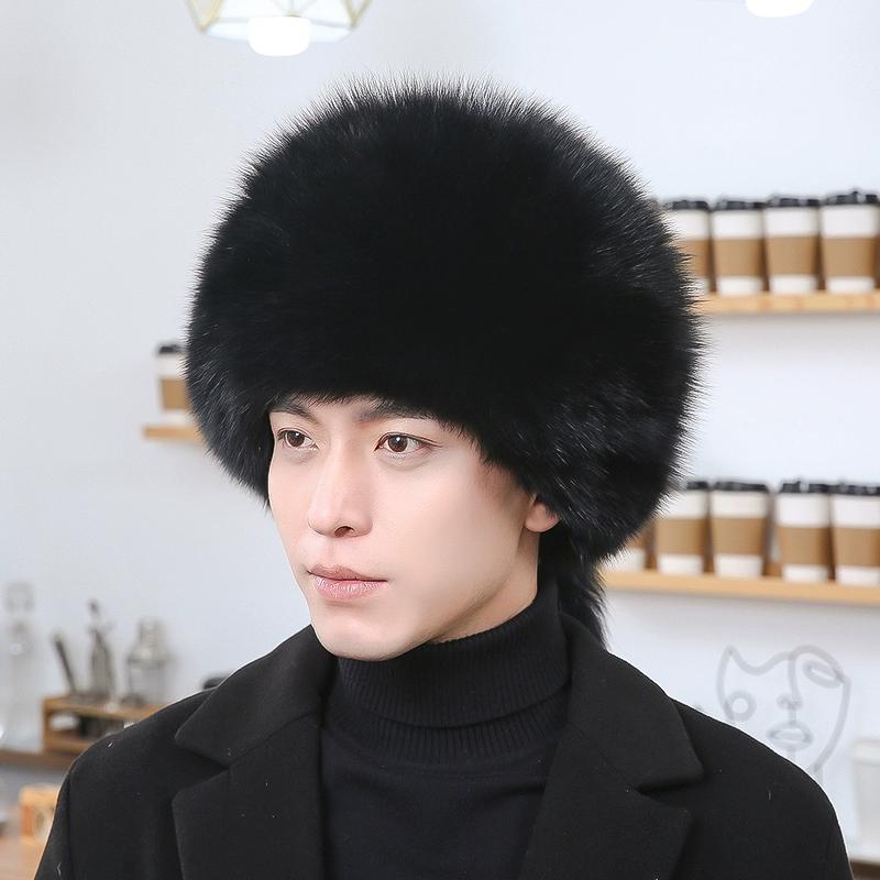 

Шапка из лисьего меха Мужская Зимняя из енотового меха Монголия Северо-восток Большая Кожаная Шапка Теплый Мех Женская Кожаная Защита Ушей Шапка One Size（55-60cm） чёрный