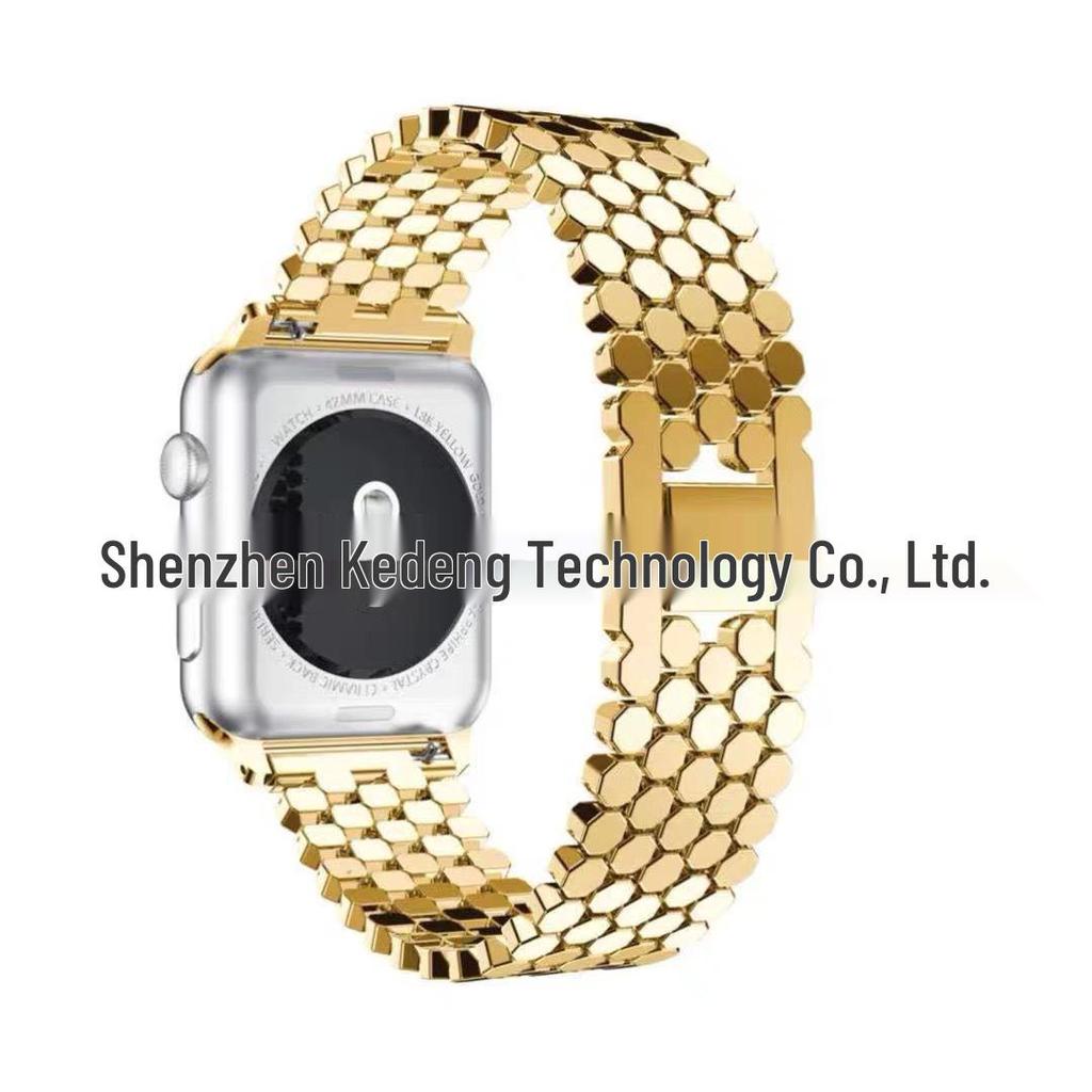 Compatible Fish Scale Metal Strap for Apple Watch: Stainless Steel Honeycomb Band, In Stock.