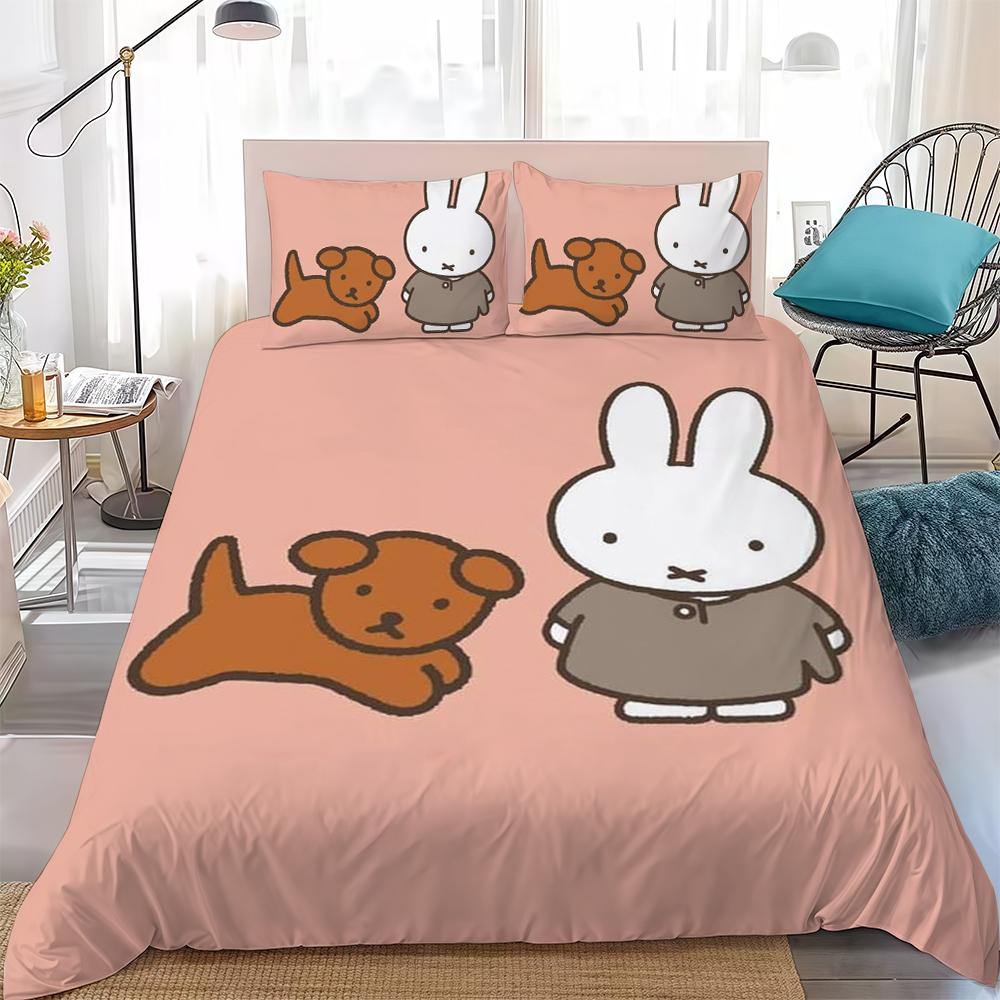 M-Miffy Cute Duvet Cover Set Home Style Bedding Soft Laundry Cotton Bed 3 Piece Set Student Dormitory Gift