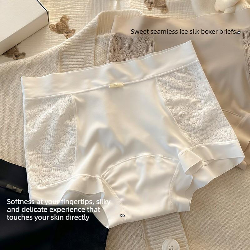 Female Summer Ice Silk Cotton 10A Antibacterial Extended Crotch No Trace Small Waist Flat Angle Briefs