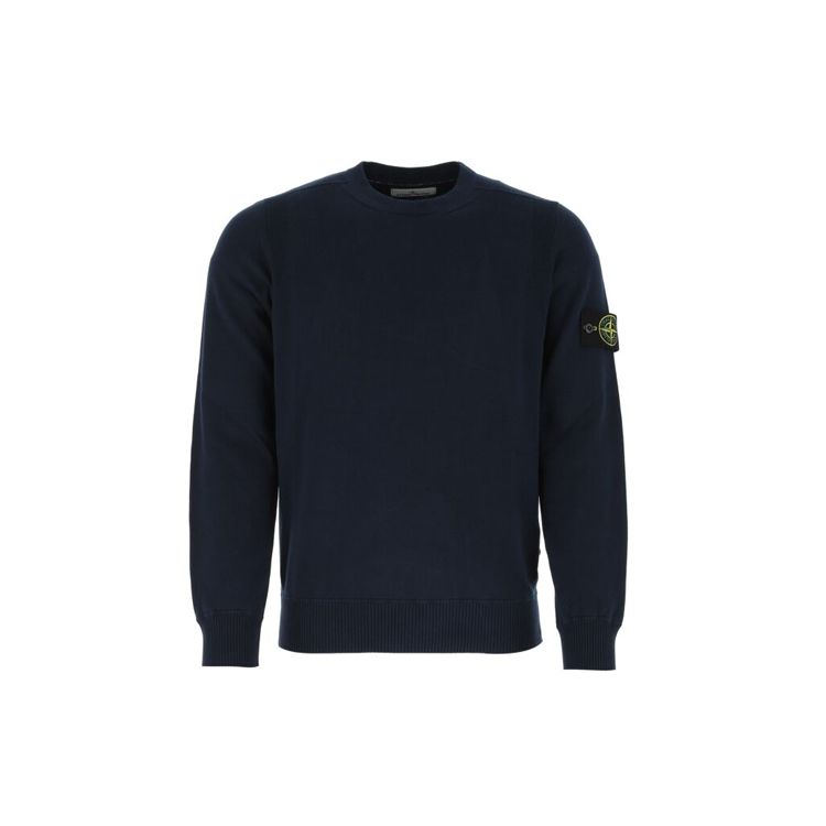 STONE ISLAND Ss21 Micro Logo Crew Neck Long Sleeve Solid Sweater Men Sweater Navy-Blue 7415504B2-V0028