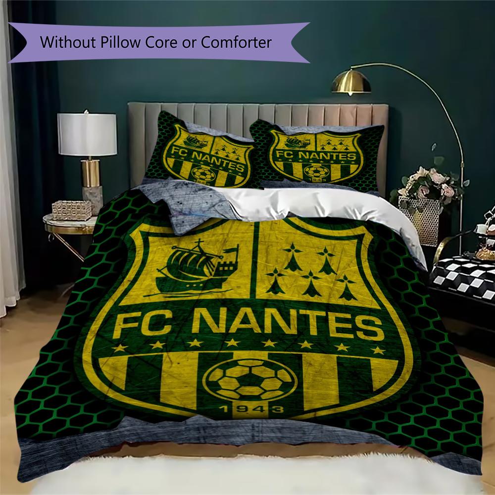 FC Nantes Pattern Bedding uilt Set uilt Cover Pillowcase Home Decoration Birthday Gift (1 * duvet cover + 2 * pillowcase without core)