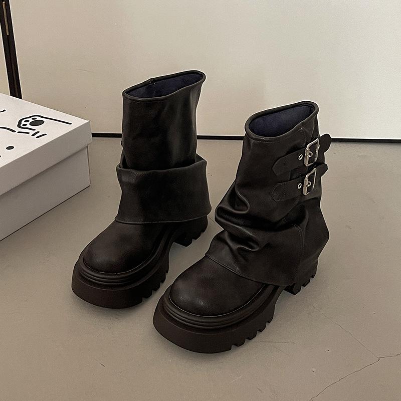 

Нишевые ретро ботильоны Мартин на платформе с пряжкой в британском стиле, женские, новые осенне-зимние 2025, тонкие черные ботинки-локомотивы 40 серый