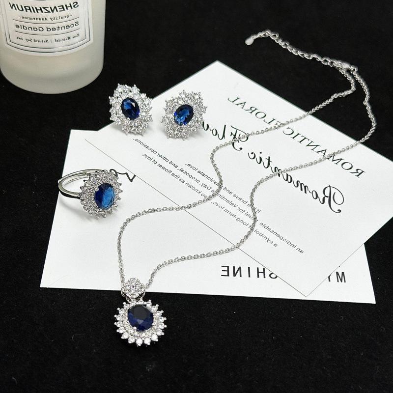 Elegant Sapphire Gemstone Jewelry Set: Necklace, Ring, & Earrings for Women