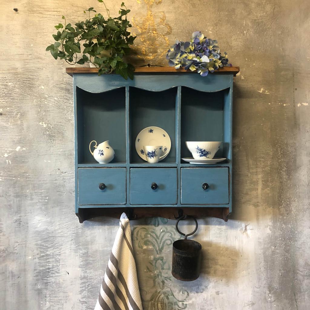 Wooden wall cabinet with hooks and drawers handmade