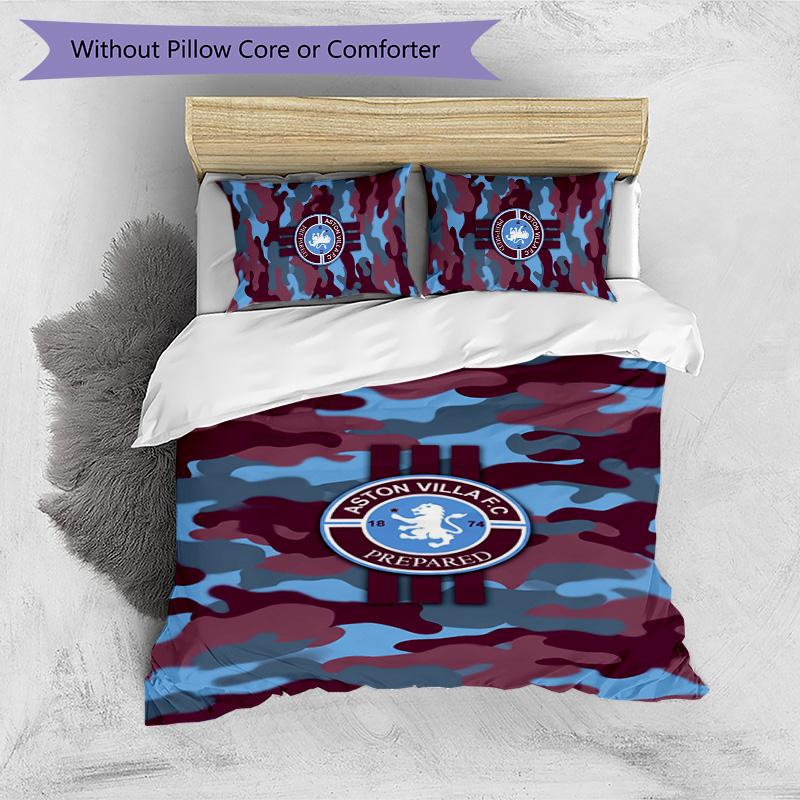 Set Lenzuola Stampato Aston Villa Football 3 Pezzi, Comodo Set Copripiumino per Camera da Letto Amico della Pelle