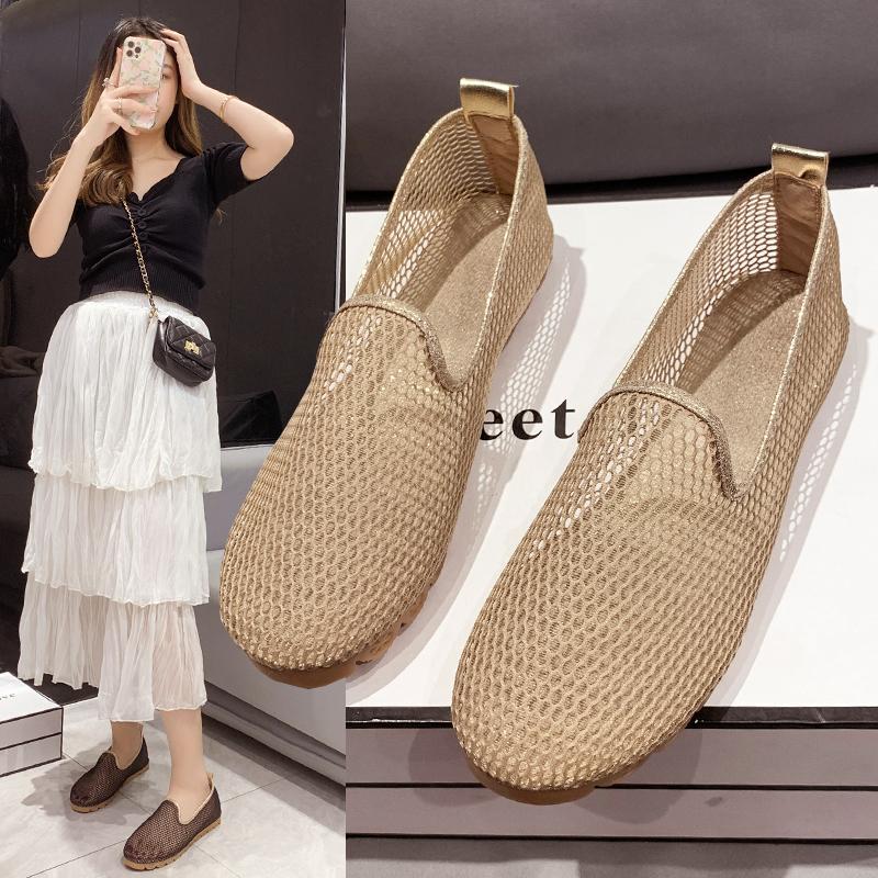 

Лоферы с квадратным носком, сетчатые женские модные балетки на плоской подошве, прогулочная обувь, дышащие женские топсайдеры без шнуровки, женская обувь больших размеров 42 хаки