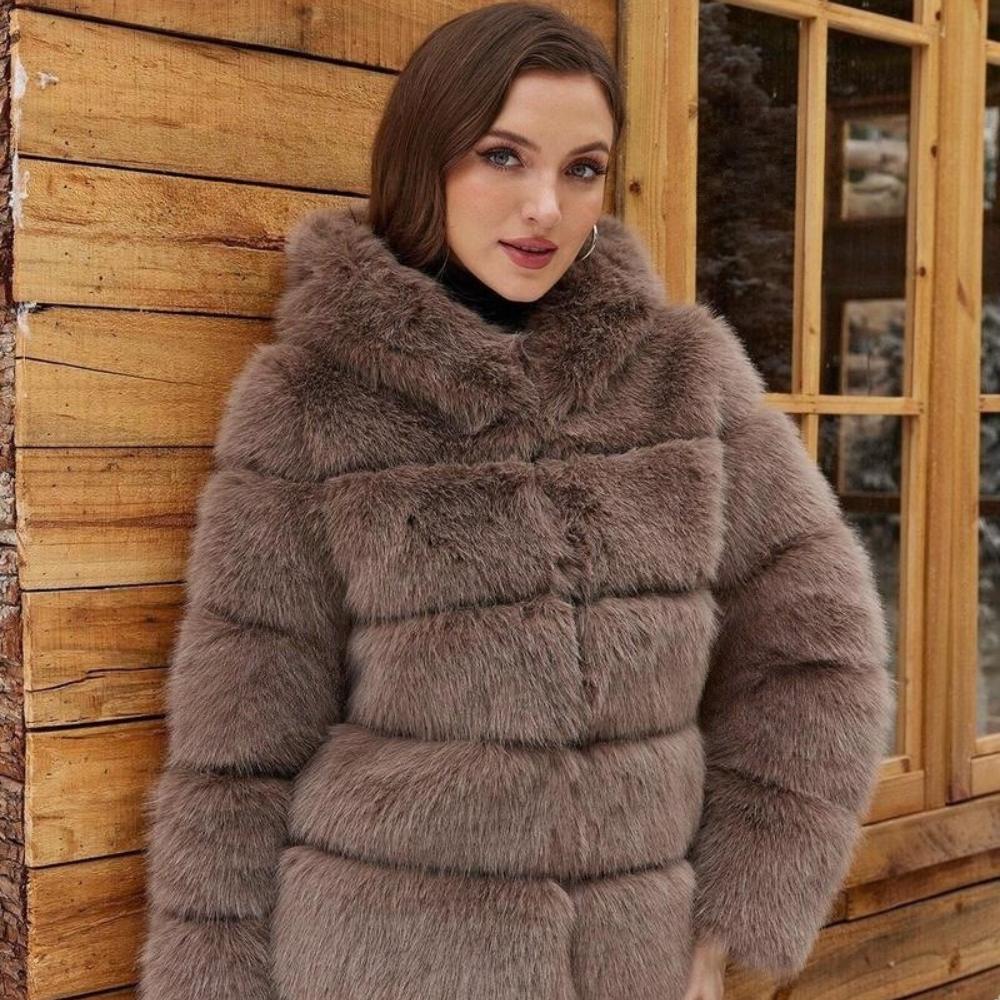 

New Autumn and Winter Faux Fur Jacket XXL темно-коричневого кольору