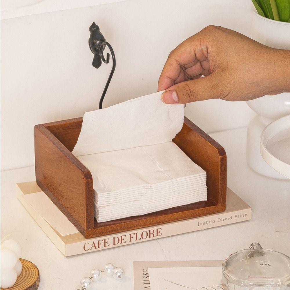 Vogel-Themen-Taschentuchbox Holz-Küchenrollenbox Kreative Schreibtisch-Serviettenbox Wohnzimmer
