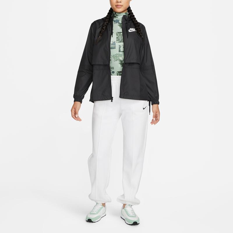 Nike Design Bloc de Culoare Logo de Marcă Imprimat Jachetă cu Glugă și Șnur Femei Jachete Negru DQ3353-010