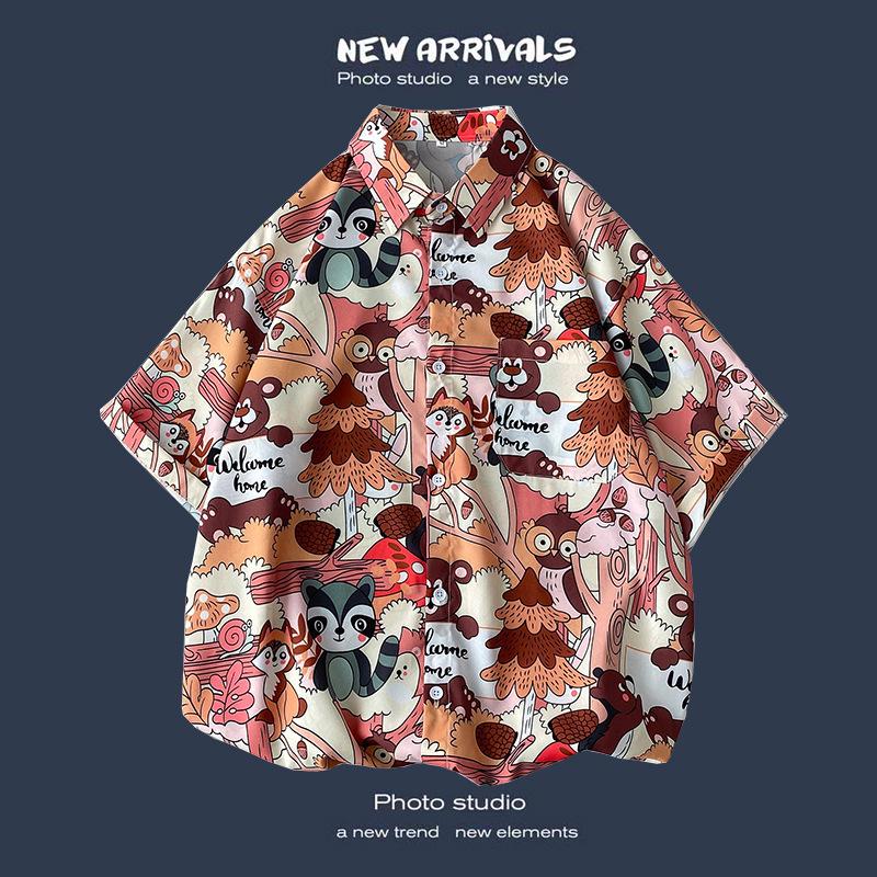 Camisa de Verano Coreana Retro Floral Holgada para Pareja - Top de Manga Corta para Hombre a la Moda