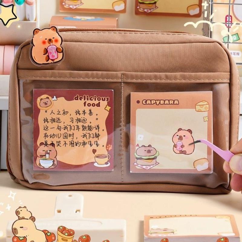 9Pcs Capybara Student School Stationeries With Large Pencil Case Eraser Pen Paper Clamp Highlighter Pen Ruler Sticker