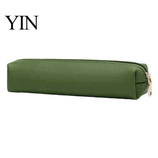 Travel Pencil Pouch Minimalist PU Leather Case, Multi-Functional Stationery Storage Bag with Smooth Metal Zipper, Water Case & Stain Resistant Pen for