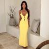 Spring European and American Style Fashion Temperament Pure Desire Spice Girl Sexy Low Cut Solid Color Slim Backless Dress