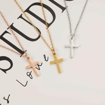 10pcs Stainless Steel Cross Pendant Necklace for Men Boys Gold Plated Silver Simple Fashionable Jewelry Beach Party