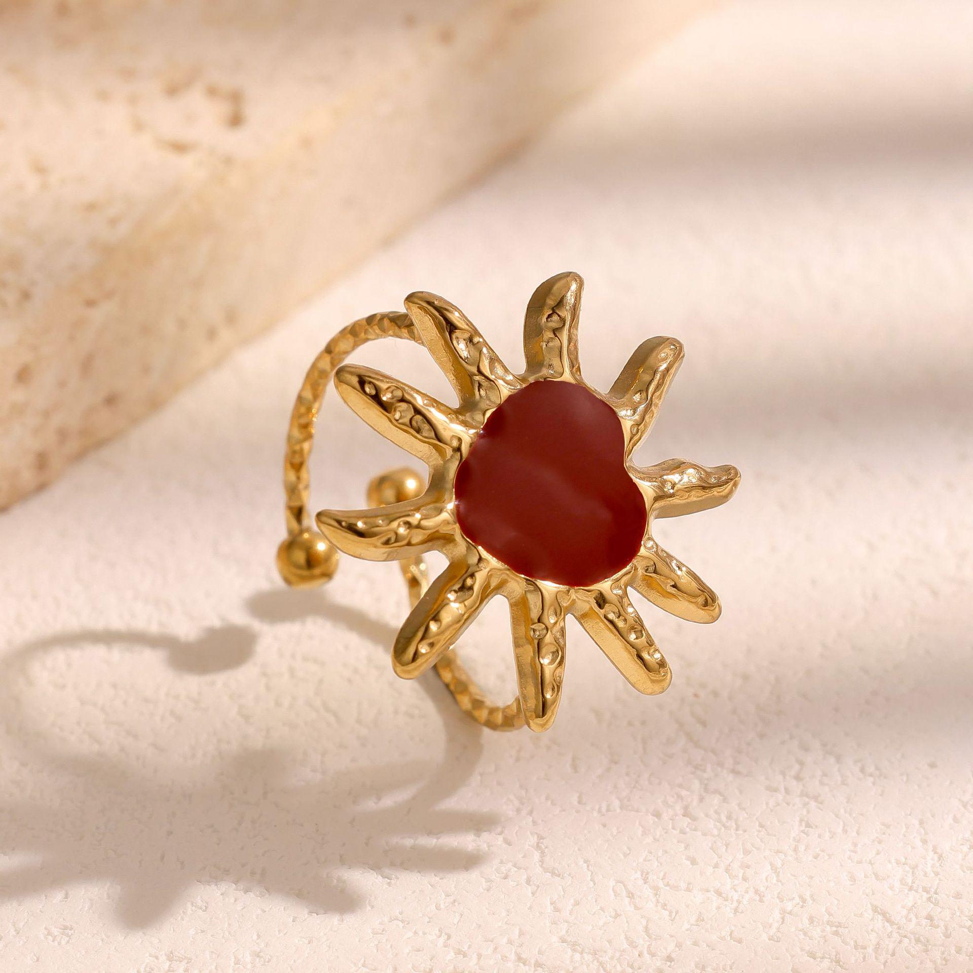 European Gold Sun Geometric Ring for Women - Stainless Steel, Irregular Design