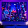 1pc UV Reactive Mushroom Tapestry, Dreamy Neon Forest Tree Fluorescent Tapestry, Galaxy Plant Landscape Tapestry Hanging