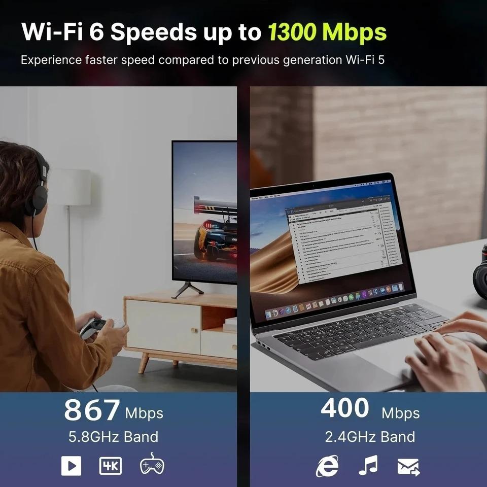 1300Mbps Bluetooth 5.4 WiFi Adapter Dual Band 2.4G/5Ghz Wireless Network Card 4-Antenna Wireless Receiver For PC/Laptop Driver Free