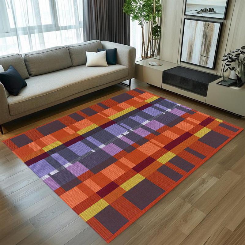 

Vibrant Multicolor Plaid Area Rug Non-Slip Floor Mat with Retro Geometric Color Block Pattern Minimalist Carpet for Kidsroom 40x60cm
