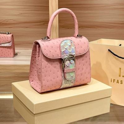 Νέα Γυναικεία Τσάντα Χειρός με Μοτίβο Στρουθοκαμήλου Ευρωπαϊκού και Αμερικανικού Στυλ Μονόχρωμη Μικρή Τετράγωνη Τσάντα για Κορίτσια