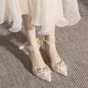 French Fairy Style Pearl Strap High Heels - Elegant Princess Wedding Shoes for Women