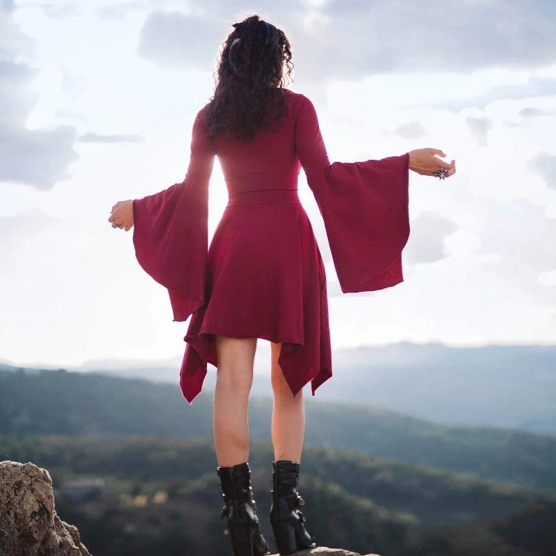 New Women's Sexy Deep Slim Fit Lotus Leaf Sleeves Irregular Dress Dress
