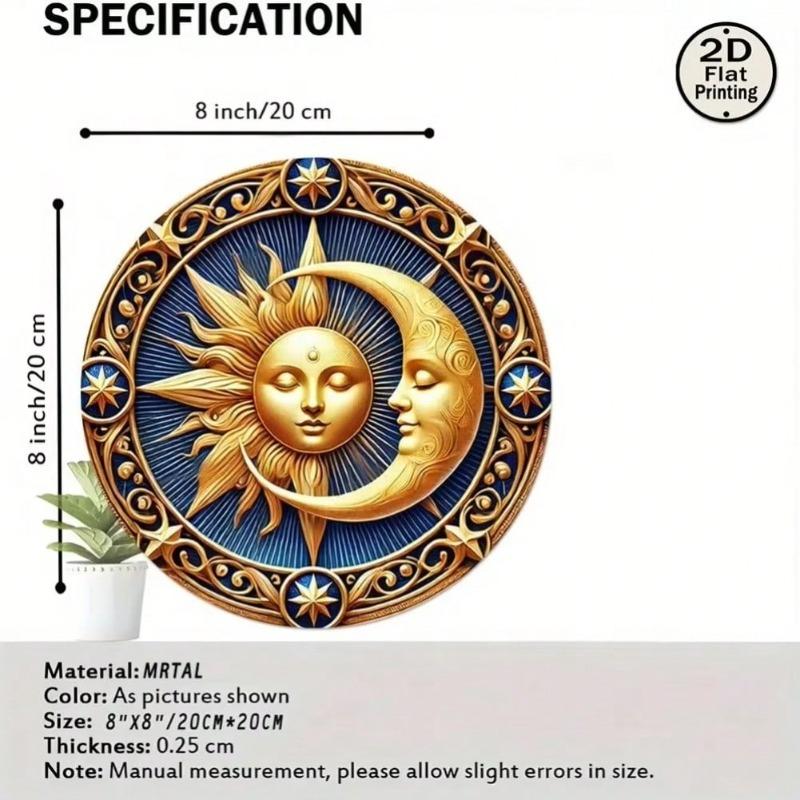 Retro Sun Moon Wall Art Metal Tin Sign Golden Blue Home Bar Decor