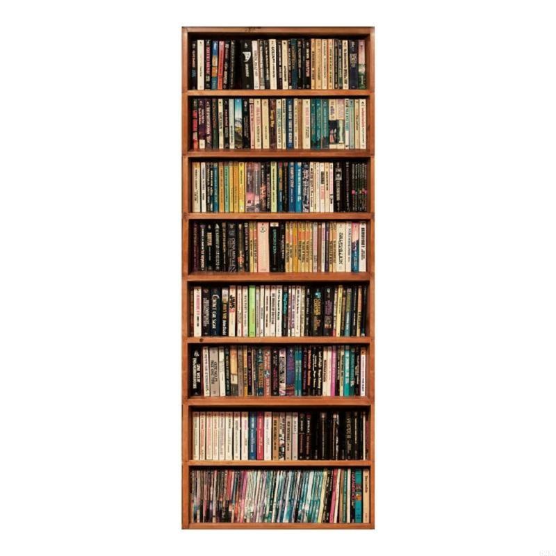 62KD for Creative Door Sticker Bookshelf Bookcase Wallpaper Adhesive Wall Mur