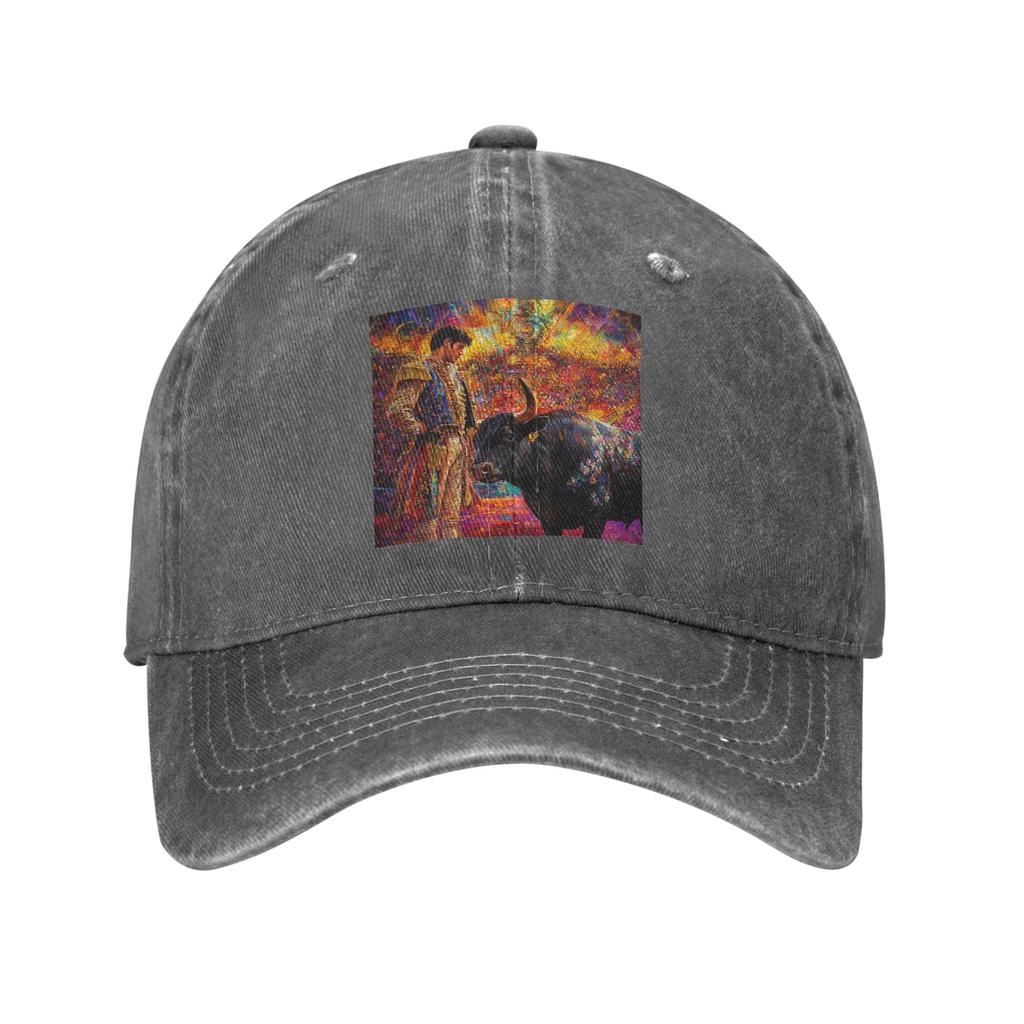 Spanish Bullfighter Oil Painting Denim Fabric Cap Casual Baseball Caps Adjustable Hat Summer Unisex Baseball Hats