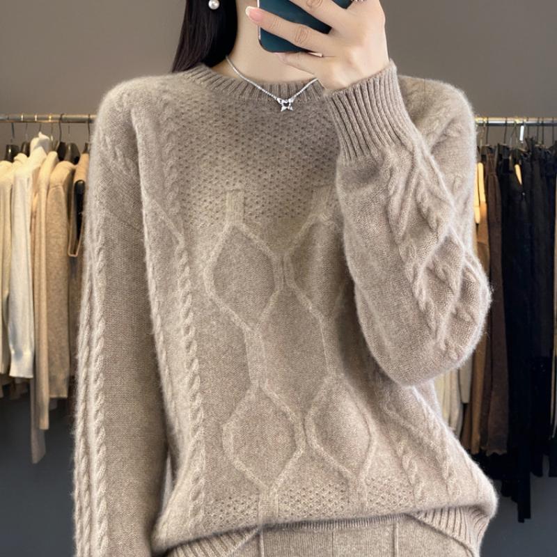 Heavy Jacquard Round-neck Cardigan for Women In Autumn and Winter Loose Versatile Sweater Korean Style Slim Knitted Base Shirt Top