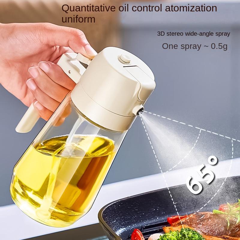 New 470ml Oil Spray Pot 2-in-1 Plastic Household Kitchen Oil Bottle Nebulizing Mist Filling Cooking Oil Spray Pot Dual Use