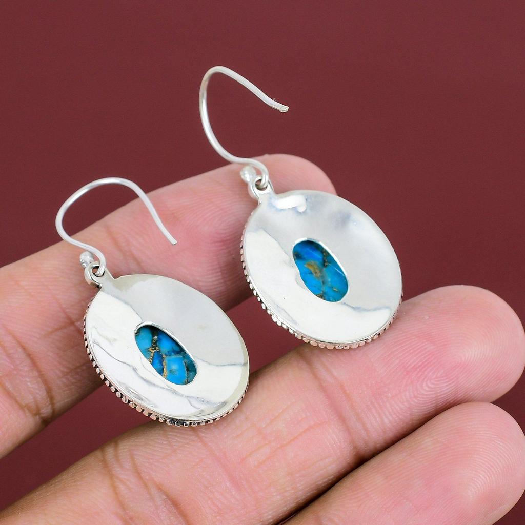 Copper Blue Turquoise Earring Gemstone Earrings 925 Sterling Silver Earring Vintage Jewelry Handmade Earring Gifts For Women Elegant Jewelry
