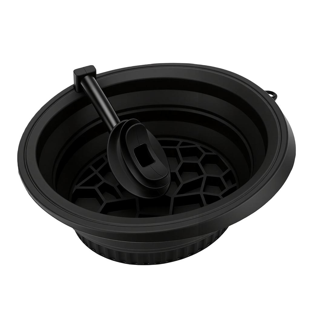 Silicone Ice Bath Bowl with Built In Ice Grid Ventilation Tube Foldable Face Ice Silicone Bowl for Skincare Black