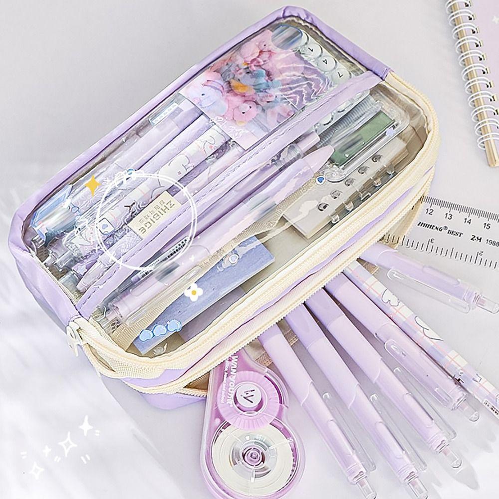 PU Leather+PVC Pencil Case Large Capacity Stationery Bag Stationery Organizer  School Office