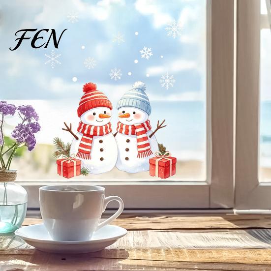 Holiday Atmosphere Home Accents Christmas Snowman Static Glass Sticker, PVC Waterproof Window Decals for Decoration, Snowflake Clings Doors