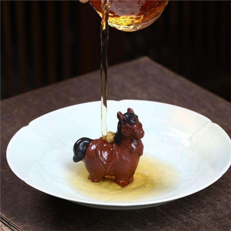 A34R Lucky Figurine In Purple Clay-Handmade Zodiac Horse For Tea Pet For Tea Enthusiasts