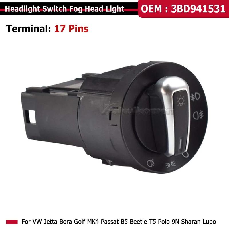 Headlight Switch Light Control Button For VW Jetta Bora Golf MK4 Passat B5 Beetle T5 Polo 9N Sharan Lupo 1995-2005 3BD941531