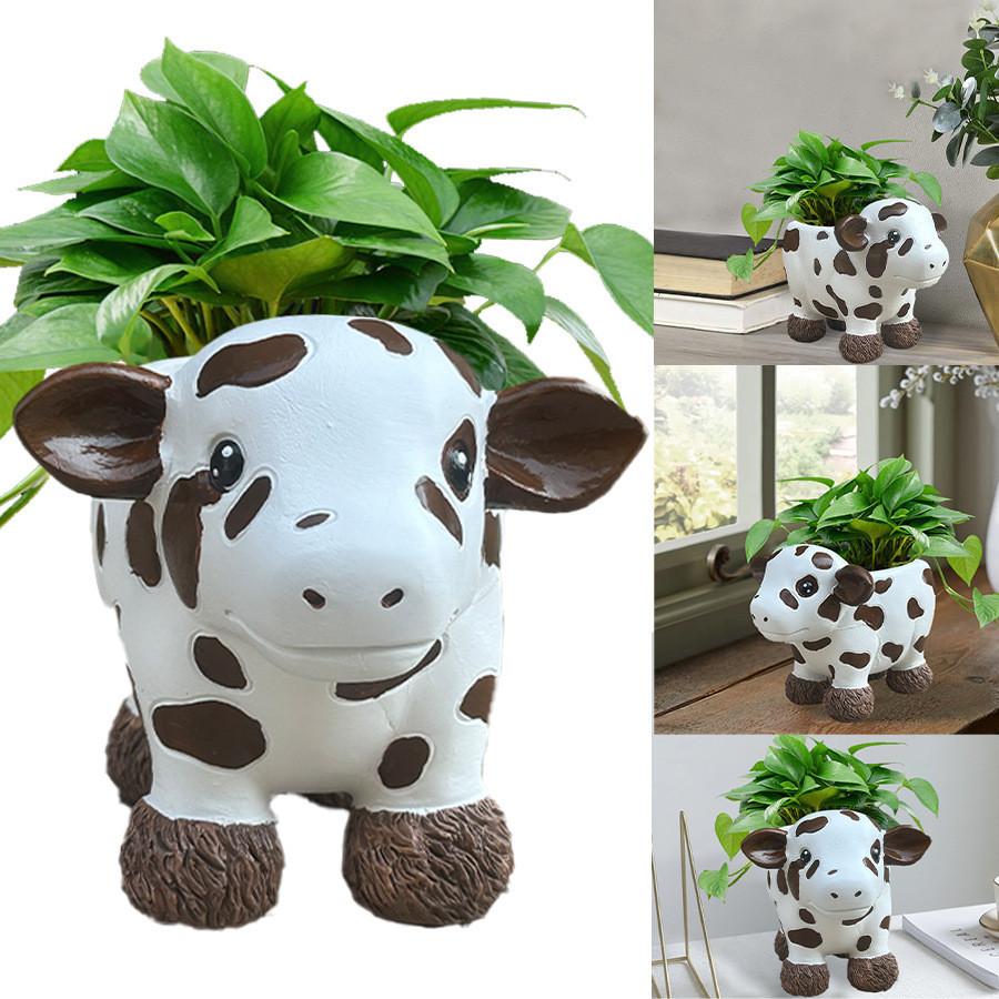 Adorable Modern Simple Cow Resin Succulent Planter Pot For Indoor And Outdoor Decor