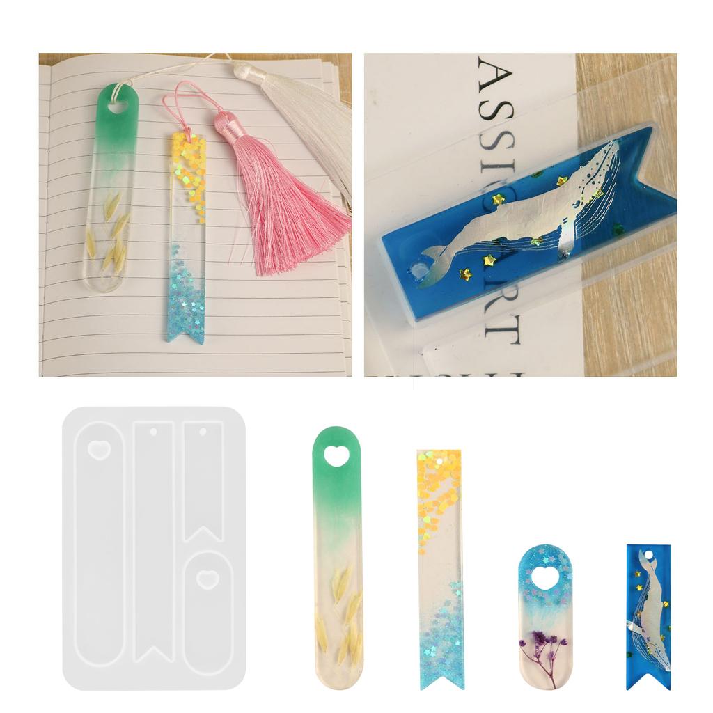 4 Styles Silicone Bookmark Mold, Reusable Mould for Epoxy Resin Casting and Handmade Bookmark Craft Projects