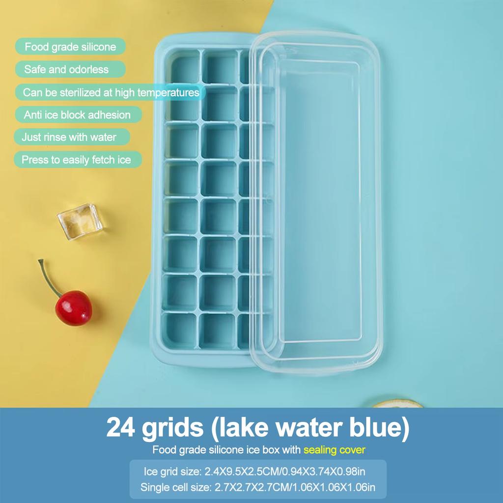 Silicone Ice Cubes Tray with Lid 24 Cubes Jelly Maker Frozen Molds Easy-Release for Whisky Cocktail Cola Baby Food and Drinks