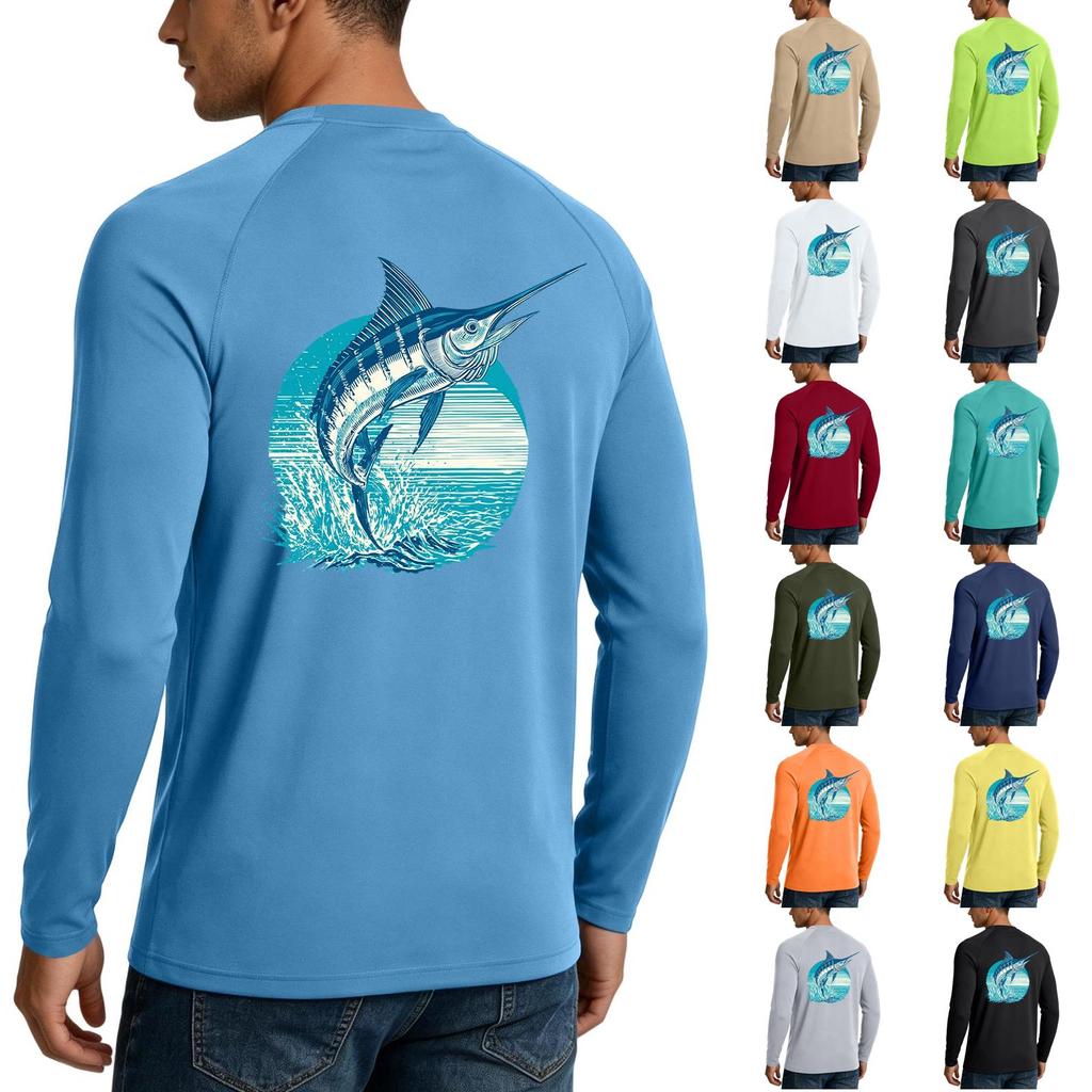 Men's UPF50+ Sun Protection Long Sleeve Shirt Stretch Outdoor Fishing Sports Top Lightweight Breathable Quick Dry Fabric