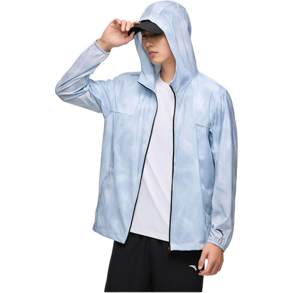 Anta Full Print Zip-Up Hooded Lightweight Sun Protection Jacket Men Jackets Light-Blue 152427621-1