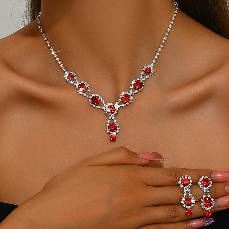 Smykkesett Halskjede Utsøkt Elegant Rød/Blå/Sølv Osv/Zirkon Halskjede Armbånd Med Øredobber
