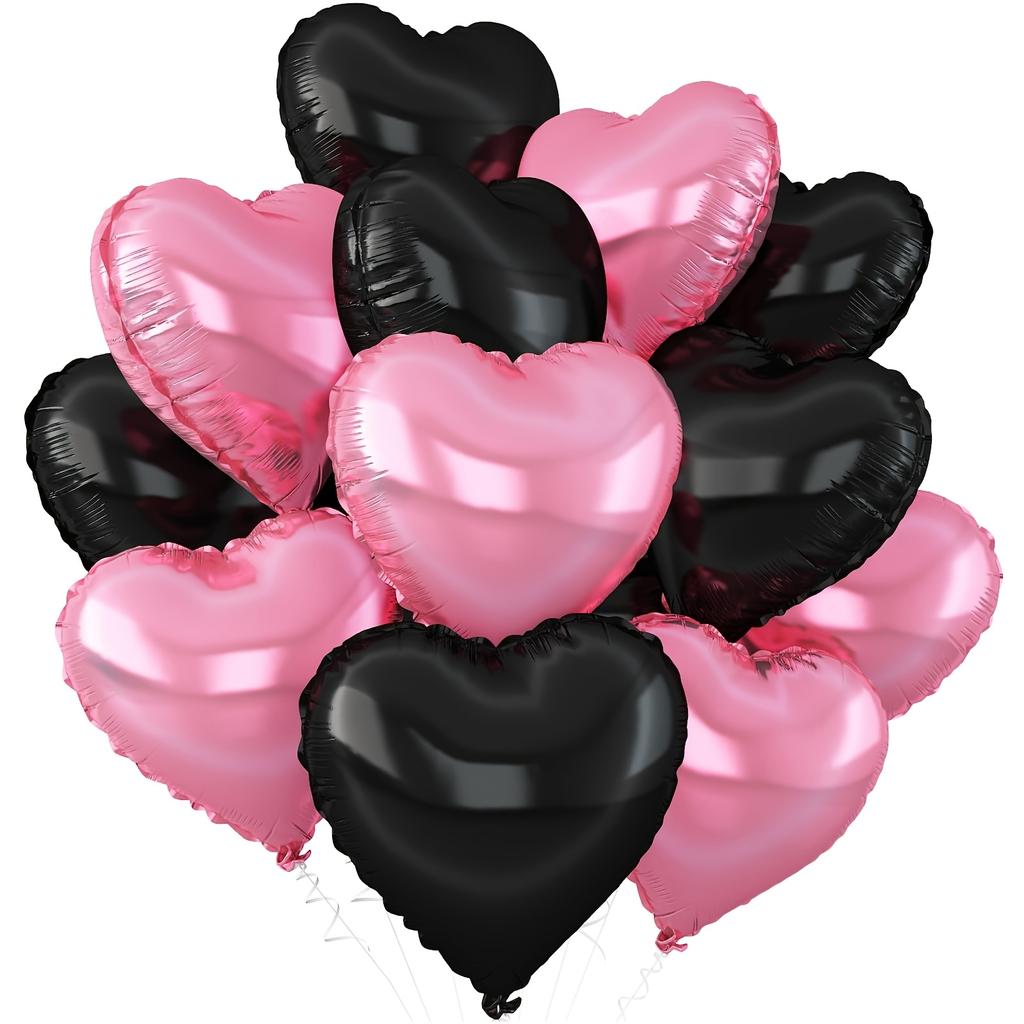 10 Stück 10 Zoll Rosa Herz Folienballons Schwarze Rosa Herzballons für Valentinstag Geburtstagsparty Hochzeit Babyparty Dekorationen