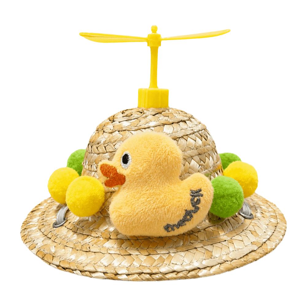 Cartoon Woven Dog Cat Straw Hat Lightweight Breathable Pet Sombrero Hat Adjustable Funny Bamboo Dragonfly Hat Summer Use