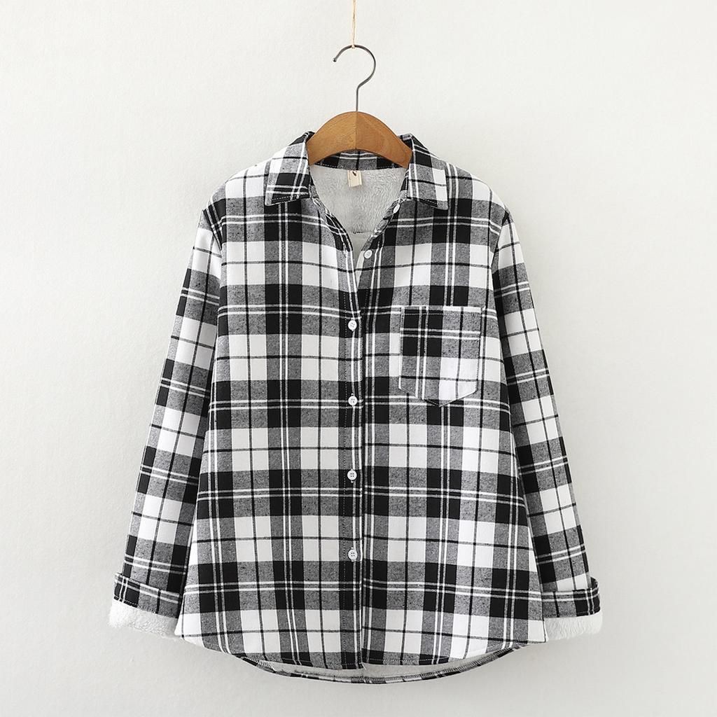 Damenmode Und Winter Gepolstert Und Verdickt Tweed Karomuster Hemd Warme Freizeit Hemdjacke