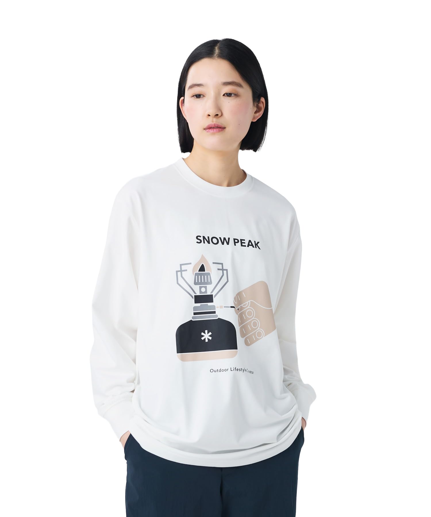 Snow Peak Enjoy Camping Long Sleeve Cut and Long Sleeve and Off Size XL T-Shirt TS-26SU001, Sew, T-Shirt, Men s Women s, White,