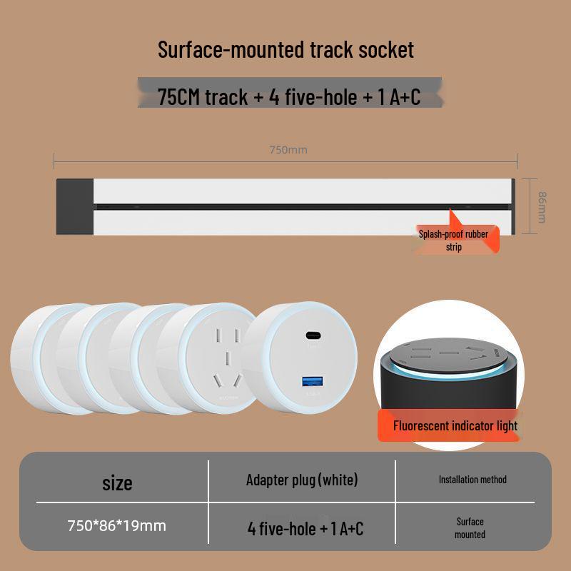 Movable Surface-Mounted Wireless Track Socket for Kitchen Island